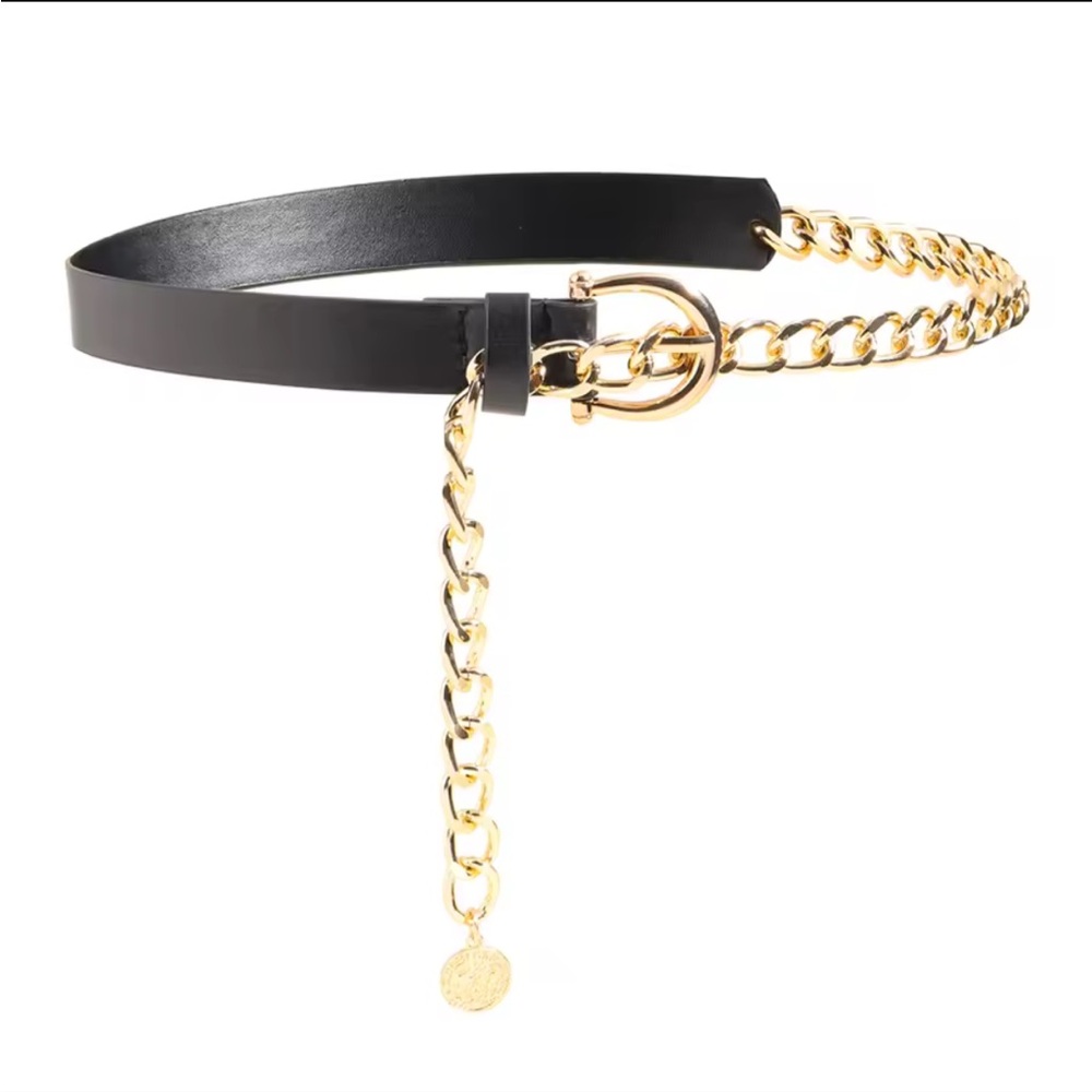 NWT - BELT Chain - Black and Gold Chain Belt - Adjustable - Stylish - Luxury - Picture 3 of 7